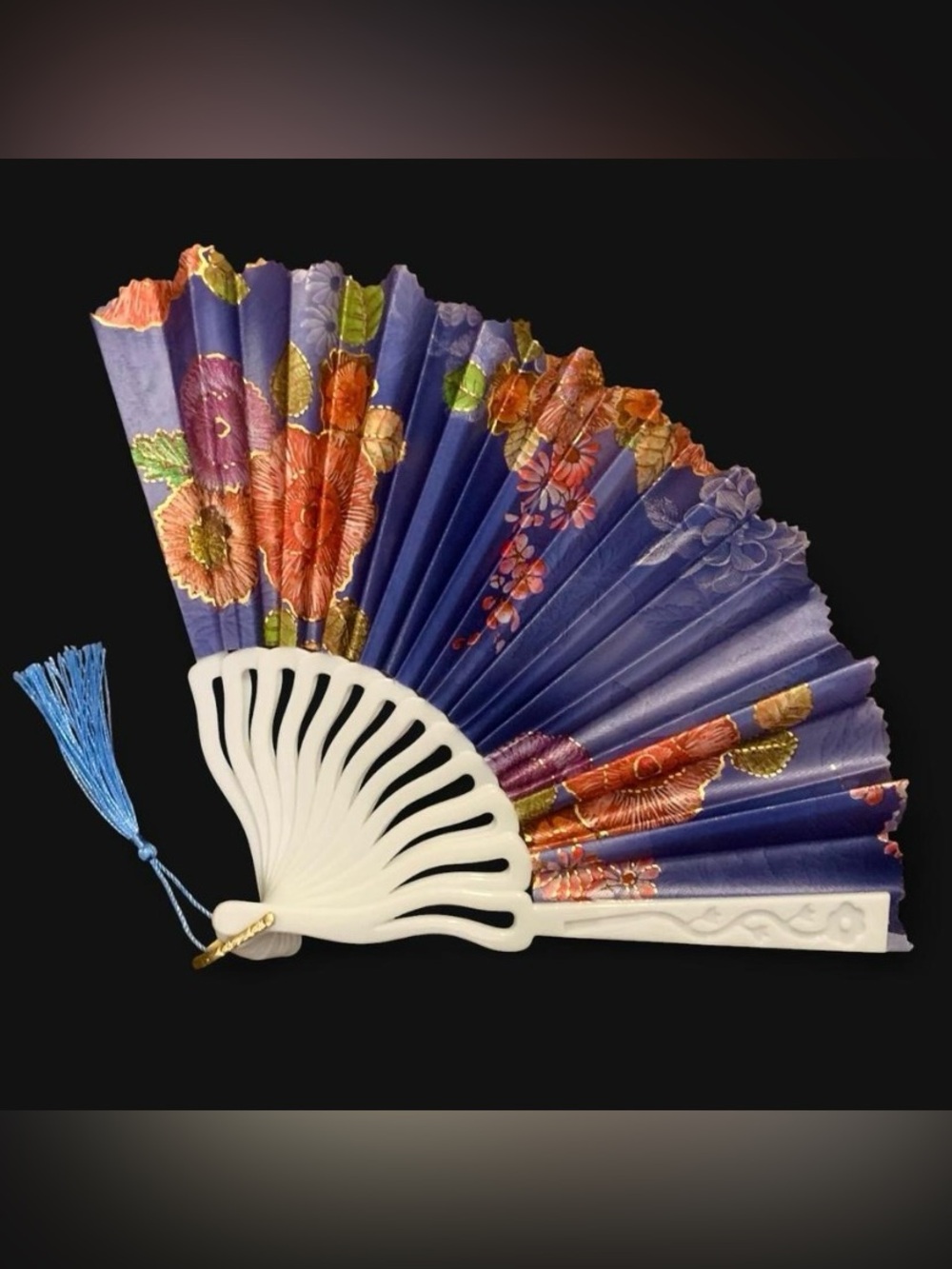 Vintage Floral Folding Fan Accessory with Tassel